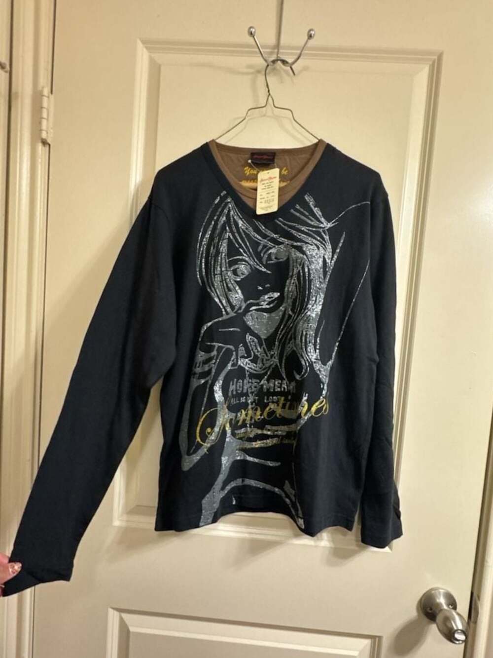 Space Opera Graphic Long Sleeve V-Neck T-Shirt Size LL